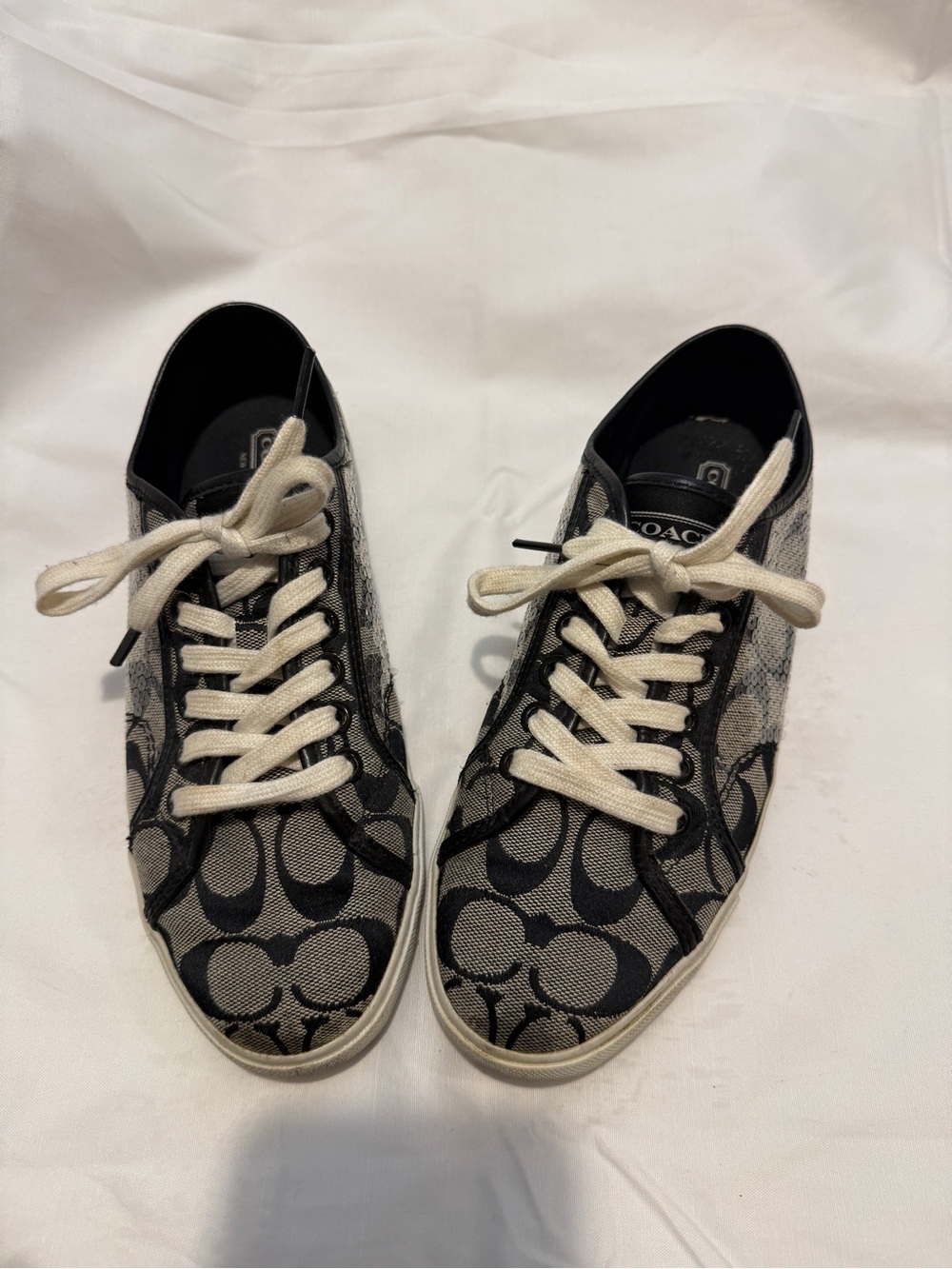Coach Black and Cream Signature Canvas Low-Top Sneakers